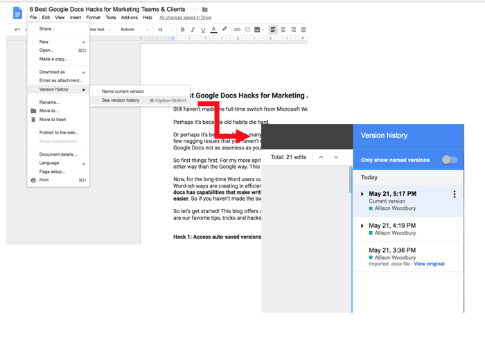 Google Doc Hacks: See Version History